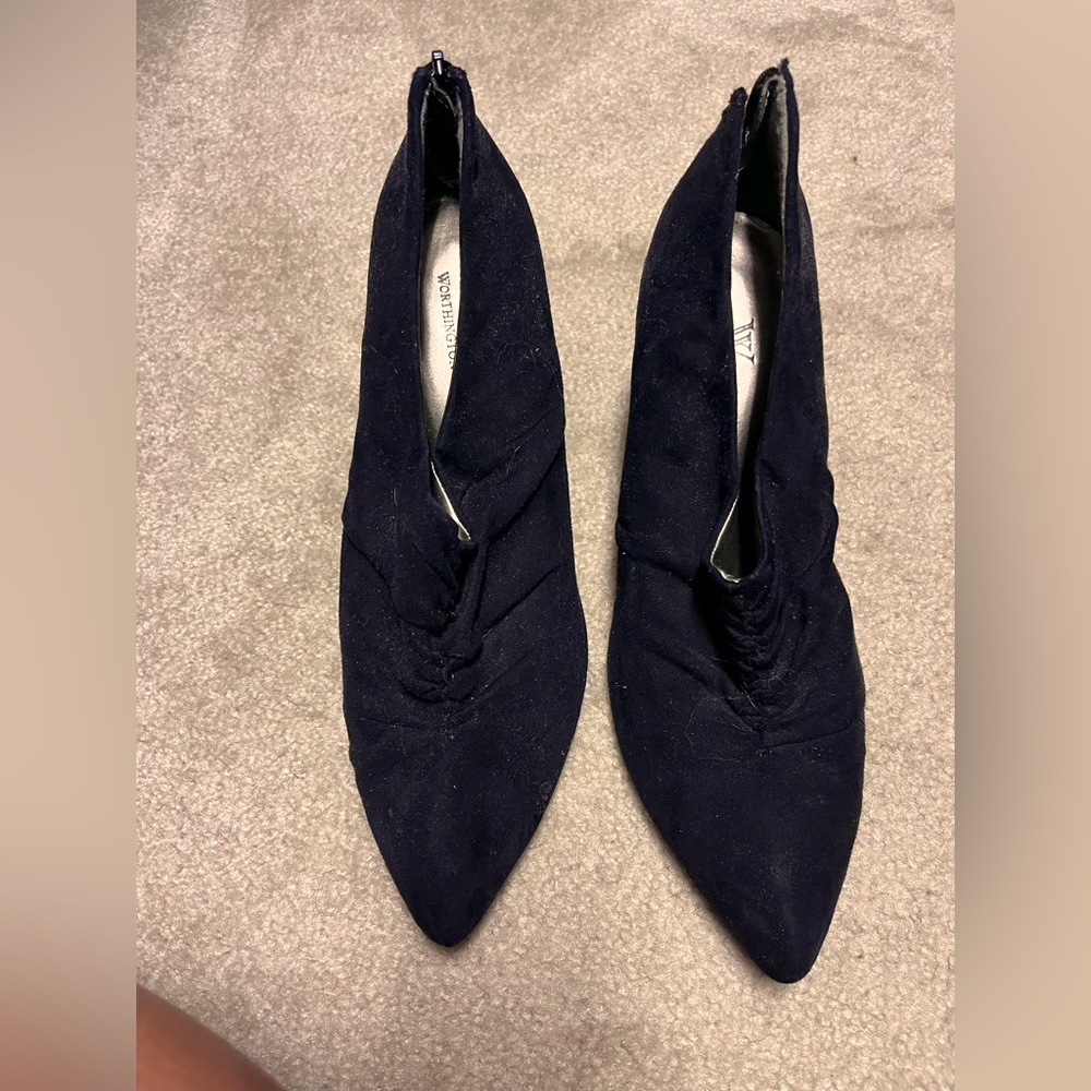 Black zip back heels - faux suede material